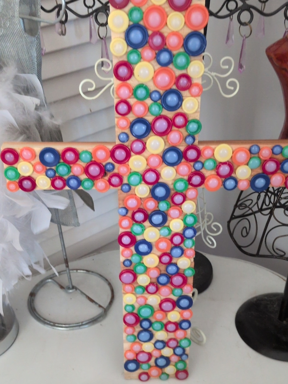 Beaded Colorful Decorative Hand Made By Jojo69 Wood Cross